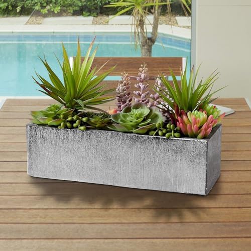 WGVI Long Rectangle Ceramic Planter Vase in Silver Etched 12" x 4" x 4"H, Block Rectangular Terrarium Box Pot, Flower Arrangement, Table top Centerpiece, Home Decor Storage Container, Bulk, 6 Pcs. - Image 6
