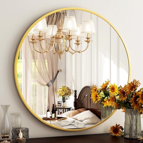 HARRITPURE 24 Inch Round Mirror Gold Circle Bathroom Mirror by HARRITPUREHome