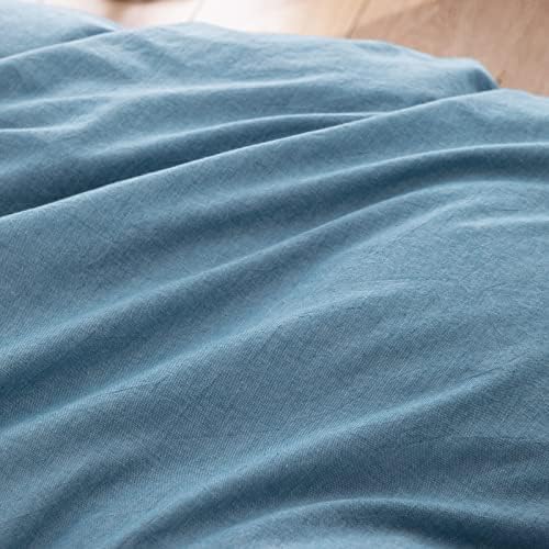 BESTOUCH Cotton Solid Duvet Cover Set Linen Feel Dark Blue California King - Image 6