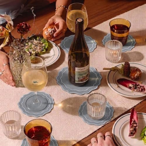 Linen Coasters for Drinks, Set of 6, 4.5 inch, Grey - Image 6