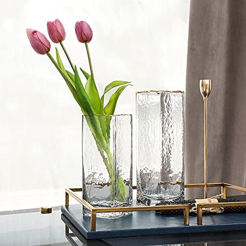 Geometric Square Painted Gold Edge Water Corrugated Translucent Glass Vase Home Table Decoration (F-10in) - Image 6