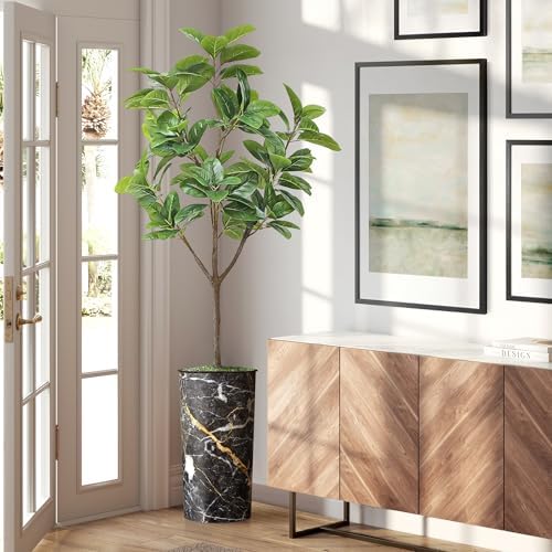 Artificial Tree in Modern Granite Effect Planter, Fake Magnolia Tree for Indoor and Outdoor Home Decoration - 70" Overall Tall (Plant Pot Plus Tree) by SIGNWIN