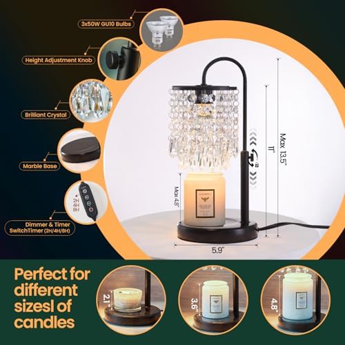Candle Warmer Lamp with Timer Dimmer and 3 Bulbs, Lamp Candle Warmer with Marble Base,Wax Melt Warmer for Jar Candles, Birthday Gifts for Women Mom, House Warming Gifts New Home Decor - Image 4