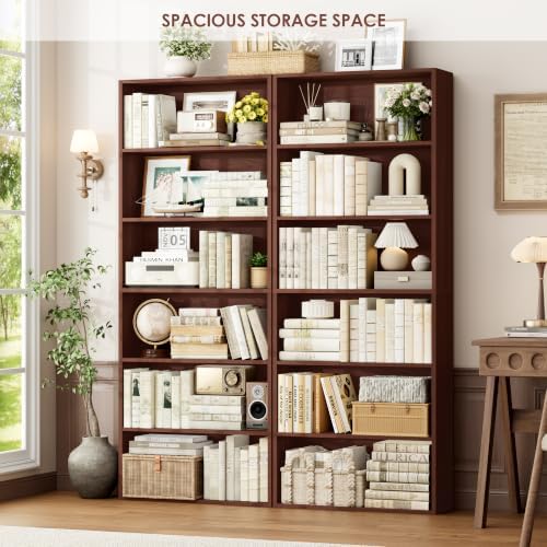 FOTOSOK 6 Tier Tall Bookshelf and Bookcase with Open Display Shelves,Cherry - Image 6
