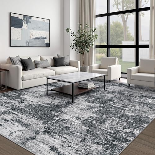 pmtsns Area Rugs 10x14 Living Room: Washable Rug Modern Abstract Neutral Soft Non-Slip Low-Pile Indoor Large Carpet for Bedroom Dining Room Playroom Home Office (Black Grey, 10'x14') - Image 6