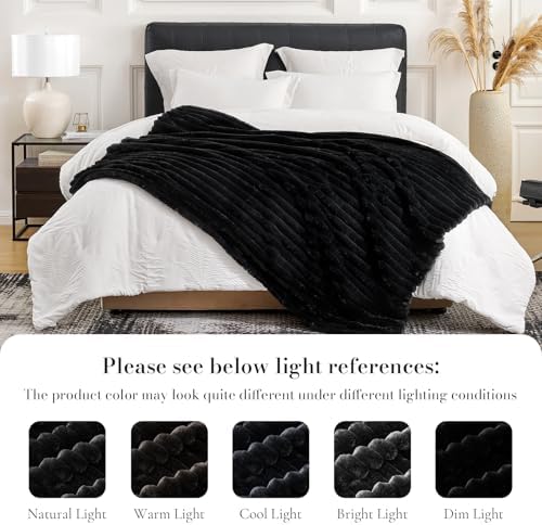 Amélie Home Soft Striped Faux Fur Throw Blanket for Couch, Black, 55"x70" - Image 4