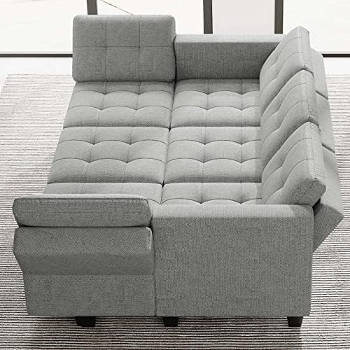 Belffin Modular Sectional Sleeper Sofa with Storage Sectional Couch Modular Sofa Bed Set for Living Room Light Grey - Image 5