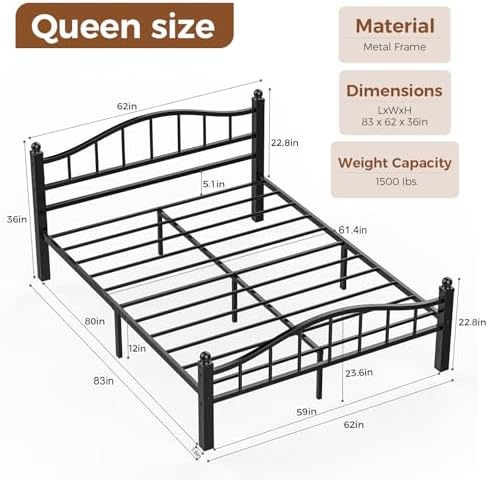 Metal Queen Size Bed Frame with Headboard - Image 2