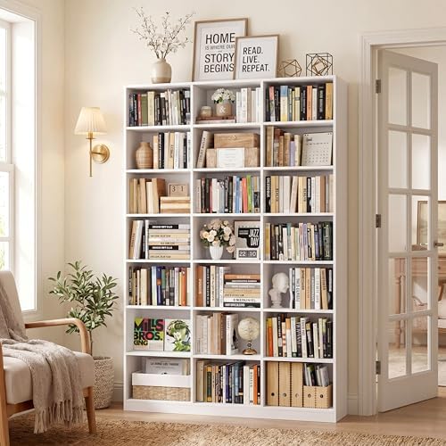HOSTACK 86" H Triple Wide Bookshelf and Bookcase, Large Book Shelves, White - Image 2