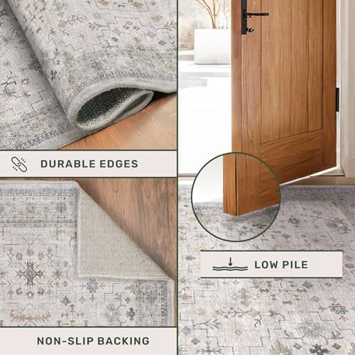 Hazo Haus Vintage Hallway Runner Rug - 2x10 Runner Rug, Washable 2x10 Light Gray & Sage Kitchen Floor Mat - Extra Long Light Gray Neutral Farmhouse Boho Design Décor - Image 5