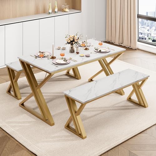 GarveeHome Kitchen Table with 2 Benches, Dining Table Set for 4 by GarveeHome