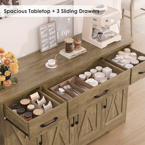 HOSTACK Kitchen Buffet Sideboard Storage Cabinet, Coffee Bar Cabinet, Brown - Image 5