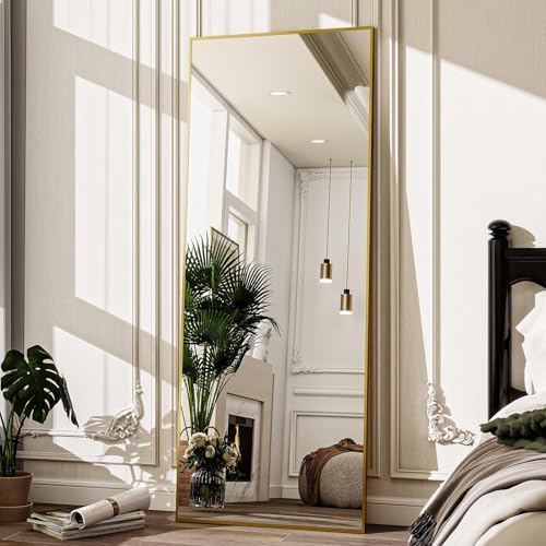 VooBang 68" x 22" Gold Full Length Mirror, Floor Body Mirror with Stand Aluminum Alloy Frame, Standing Hanging or Leaning for Bedroom Living Room - Image 2