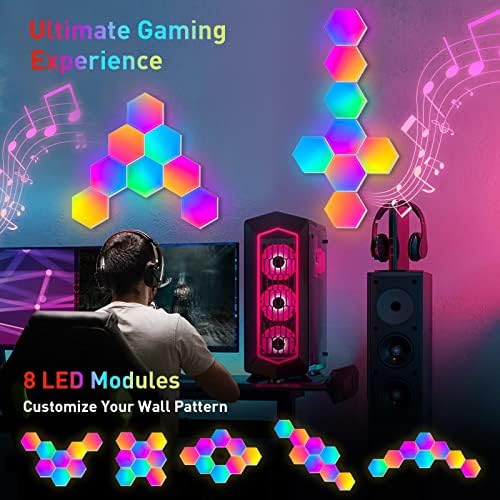 TISOFU 8 Pack Hexagon Lights LED Wall Panels, RGB Color Gaming Light Decoration with APP/Music Sync & Remote, Boys DIY Smart Modular Hexagonal Honeycomb Bedroom Glide Hex Tiles Panel - Image 4