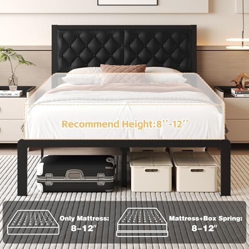 Fluest Full Bed Frame with Headboard PU Leather Upholstered Bed Frame Platform,All Metal Slats Support Platform Bed Frame with Storage Space,Easy Assembly,Noise Free,No Box Spring Needed,Black - Image 7