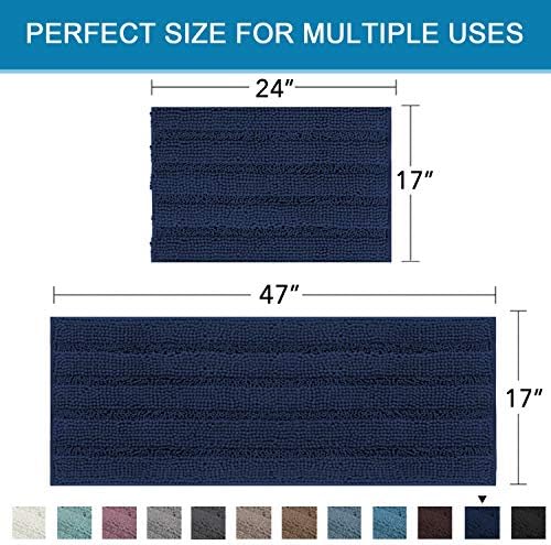 H.VERSAILTEX 2 Piece Bathroom Set - Super Absorbent Chenille Striped Bath Mats, Non Skid, Machine Washable - Navy, 47 x 17 Plus 17 x 24 Inches - Image 2