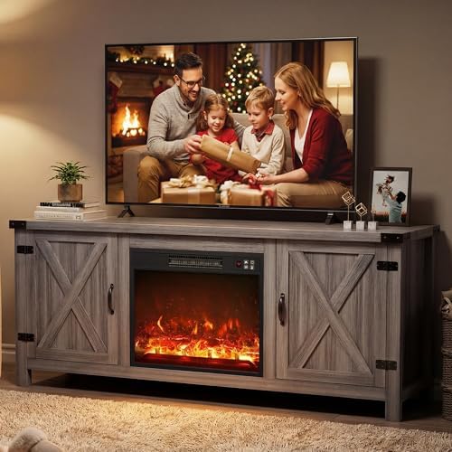 YESHOMY 58 Inch Fireplace TV Stand for TVs up to 65 Inch, Gray Wood - Image 2