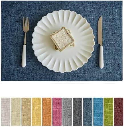 Softalker Faux Linen Cloth Placemats Set of 12-12 x 18 Inch, Navy by Softalker