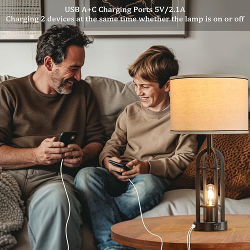 SRJJA 24" Black Table Lamps for Living Room Bedroom Set of 2, USB A+C - Image 3