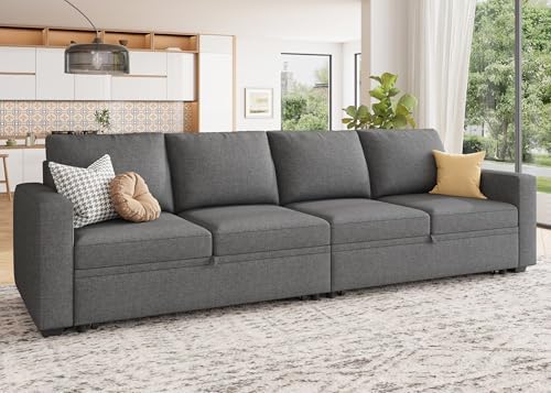 HONBAY Modular Sectional Sleeper Sofa Bed, with Pull Out Bed, Linen Convertible Sectional Couches for Living Room - Dark Grey - Image 4