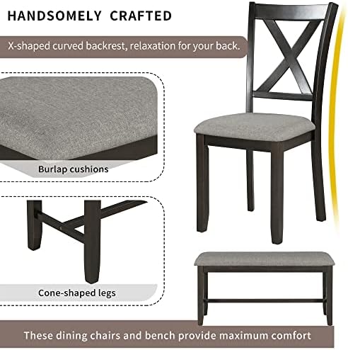 6-Piece Rustic Farmhouse Wood Dining Set, Espresso - Image 7