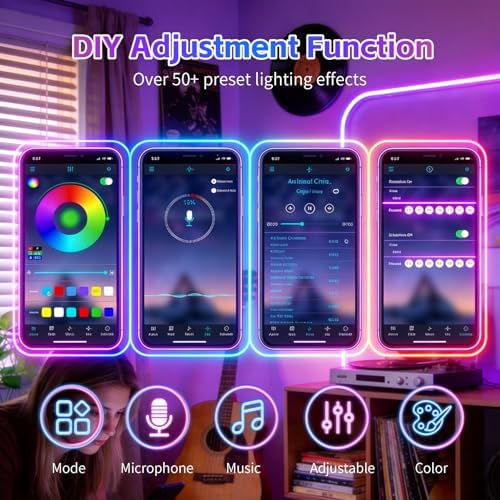 200FT RGB LED Neon Rope Lights, App & Remote Control, Flexible Waterproof IP65 Led Strip Lights, Music Sync Color Changing Multiple Modes Neon Lights for Bedroom Gaming Room Indoor & Outdoor Decor - Image 3