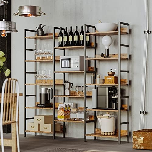IRONCK Triple Wide 5-Tier Bookshelf with Metal Frame, Vintage Brown - Image 4