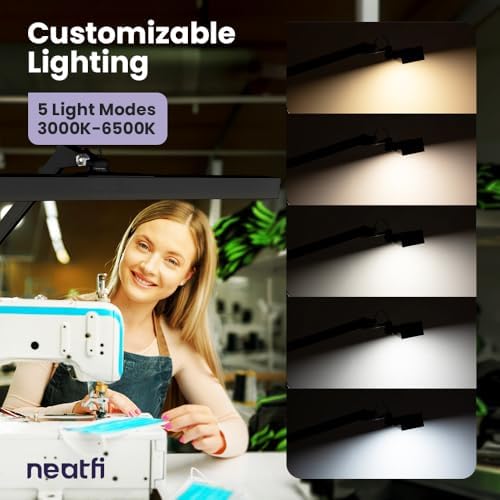 Neatfi 3,000 Lumens Ultra LED Desk Lamp with Clamp, 30W Dimmable Monitor Light, 5 Brightness Levels & 5 Light Modes (Black, 28 Inches with Metal Arm) - Image 4
