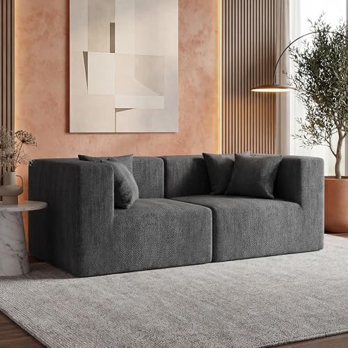 MONVANE 75" Loveseat Sofa, Comfy Chenille Modular Sectional Sofa with 4 Pillows, Modern Deep Seat Boneless Couch, 2 Seater Sofa for Living Room, Bedroom and Apartment, Grey by MONVANE