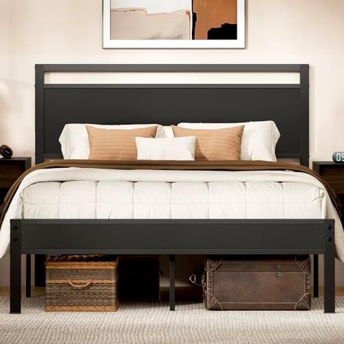 Z-hom Queen Bed Frame with Wooden Headboard & Footboard,Metal Platform Bed by Z-HOM