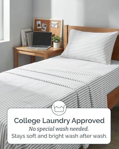 Twin XL Size 3 Piece Sheet Set - Breathable & Cooling Sheets - Grey Stripes - Image 6