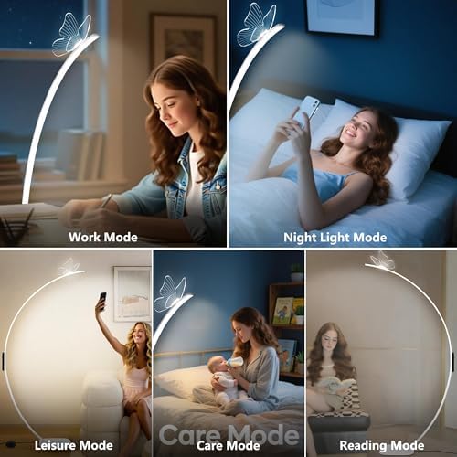 Arched Floor Lamp with Butterfly Design, Adjustable Brightness up to 2000 Lumens, Remote & Pedal Control, 3 Light Settings Standing Lamp for Living Room, Bedroom, Office (White) - Image 6