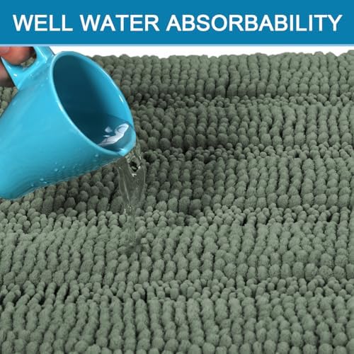 H.VERSAILTEX Bathroom Rugs Bath Rug Set 2 Piece Bathroom Contour Rug Toilet Mat Non Slip Contour Bath Rug Ultra Thick Water Absorbent Striped Bath Mats Washable(47" x 17" Plus 20" x 20" U, Green Bay) - Image 5
