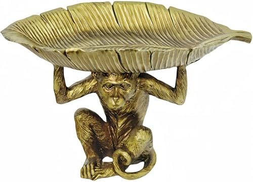 13.2'' L Monkey Fruit Tray Key Jewelry Dish Resin Statue Gold by ARSTRIA