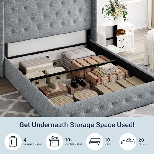 Allewie Full Size Lift Up Storage Button-Tufted Bed Frame Blue Grey - Image 3