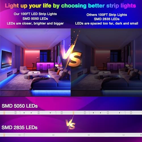 DAYBETTER Led Strip Lights 100 ft Smart with App Remote Control, LED Lights RGB for Bedroom, Living Room, Home Decoration, Music Sync Color Changing for Room Party(2 Rolls of 50 ft) - Image 2