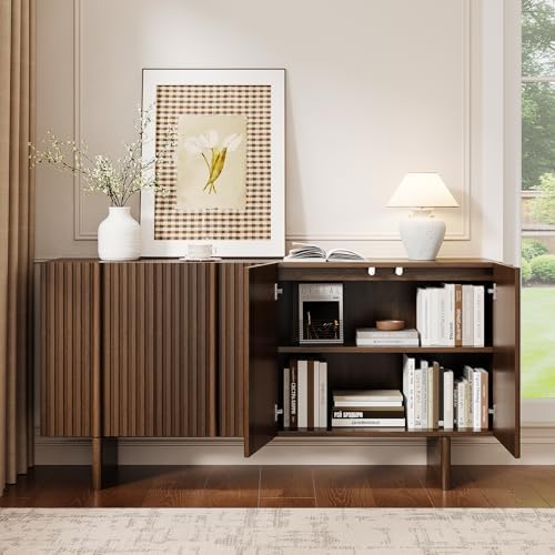 ONBRILL 63" Fluted Sideboard Cabinet with Storage Adjustable Shelves Walnut - Image 5