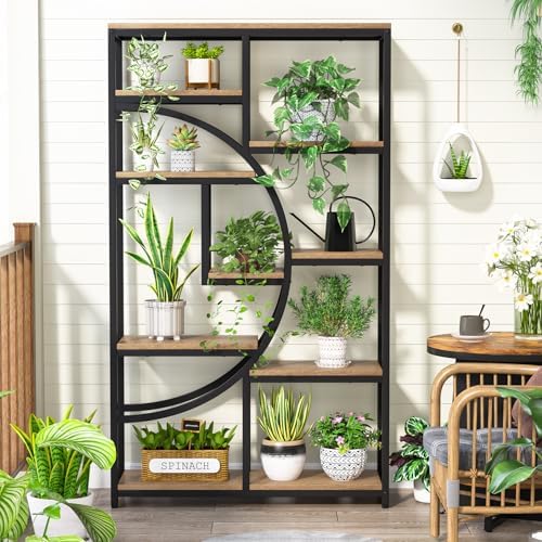 Tribesigns Industrial Bookshelf Bookcase with 9 Open Shelf (Light Oak) - Image 4