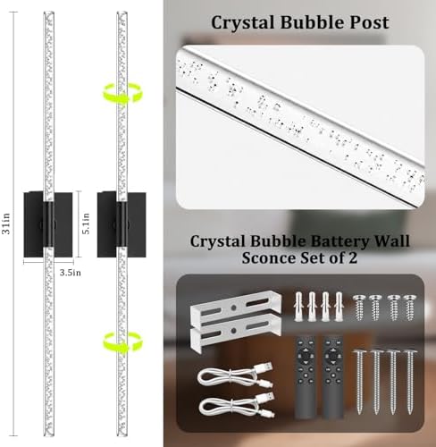 iThird Battery Operated Wall Sconces Set of 2, 10000mAh, Black Bubble - Image 3