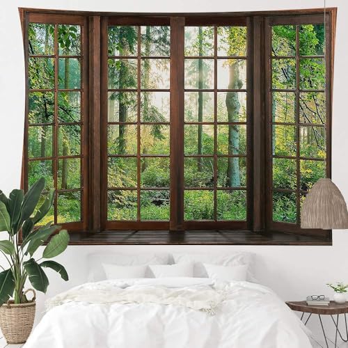 Green Forest Window Tapestry Natural Scenery Tapestry for Bedroom 60"x 60" - Image 6