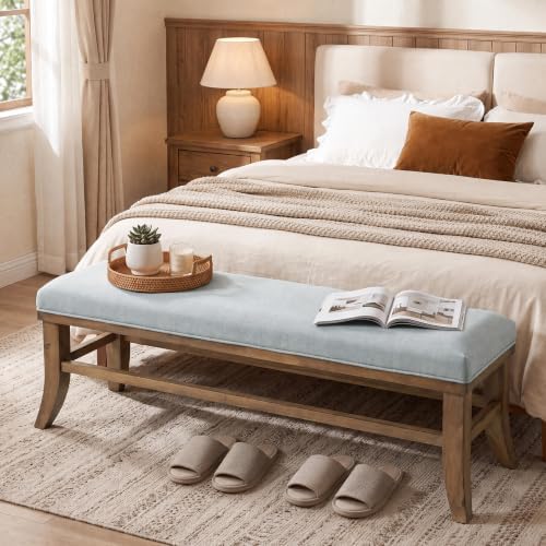 Solid Wood Upholstered Dining Bench, 55" Padded Long Bench - Image 3