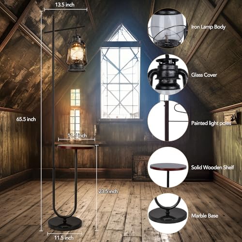 Vintage Floor Lamp with Table,Classical Lantern Standing Rustic Farmhouse Nightstand Hanging Arc Floor Lamp with Black Silver Finish,for Living Room,Bedroom,Reading Room(Silver) - Image 6