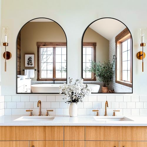 FICTOR 2 Pack 24" x 36" Arched Bathroom Vanity Mirror for Over Sink, Black - Image 5