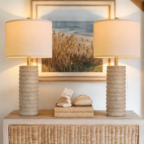 PoKat 27'' Farmhouse Table Lamps Set of 2 for Living Room, Stone-Like - Image 2