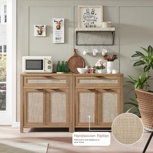HOKYHOKY 90" Rattan Sideboard Buffet Cabinet, Boho Storage Cabinet, 3PCS - Image 4
