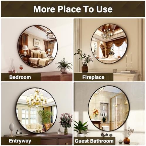 XRAMFY 20 Inch Round Mirror - Circle Mirrors for Bathroom, Entryway and Living Room Wall Decor, Modern Hanging Vanity Mirror, Matte Black Circle Decorative Wall Mirror - Image 5