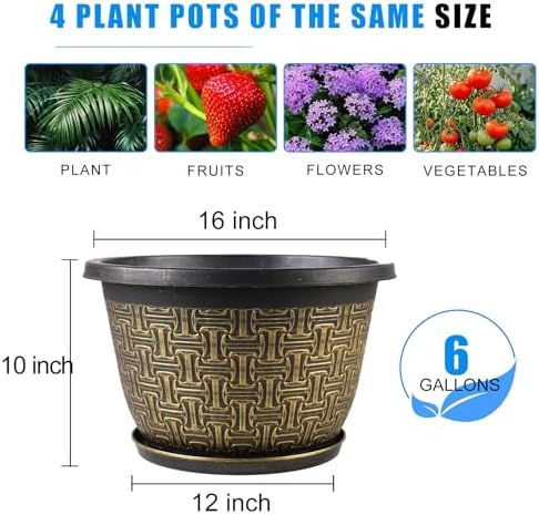 Nooulap 4 Pack 16 Inch Planter, Large Plastic Flower Pots - Image 4