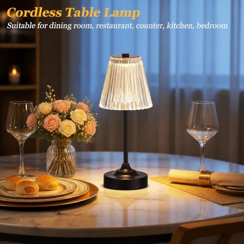 Black Cordless Rechargeable Table Lamp, Touch Battery Powered Lamp, 3 Color Modes, Crystal Acrylic Lampshade, Portable Ambient Night Light for Desk, Bedroom, Living Room, Dining Room, Kitchen, Bar - Image 5