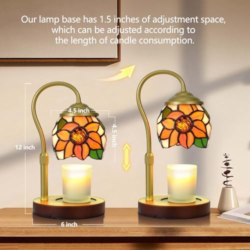 Candle Warmer Lamp, Sunflower Tiffany Stained Glass with 2 Bulbs - Image 2