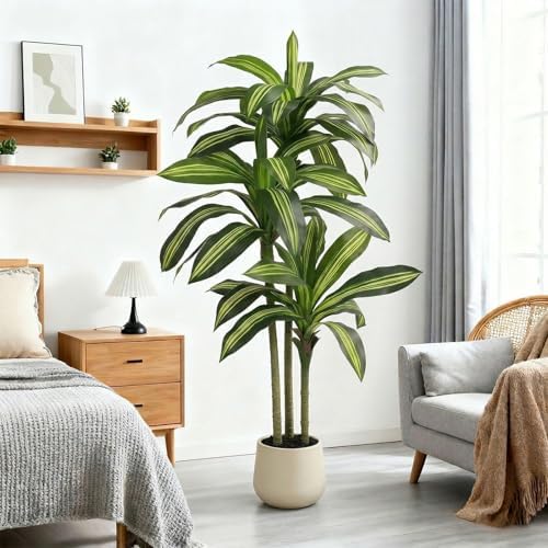 5FT Artificial Tree Dracaena Plant in Decorative Pot-Realistic Fake Plant for Indoor Outdoor Use,Home Office Living Room Decor,Real Touch Leaves,Housewarming Gift,Black Planter - Image 5